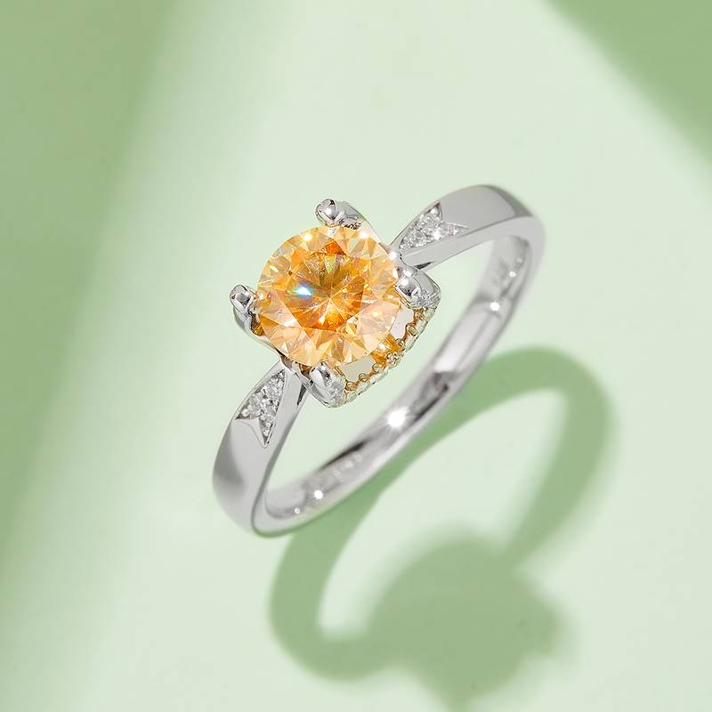 直臂V面微镶牛头S925银镀白金MoissaniteWomen's Ring1ctD级